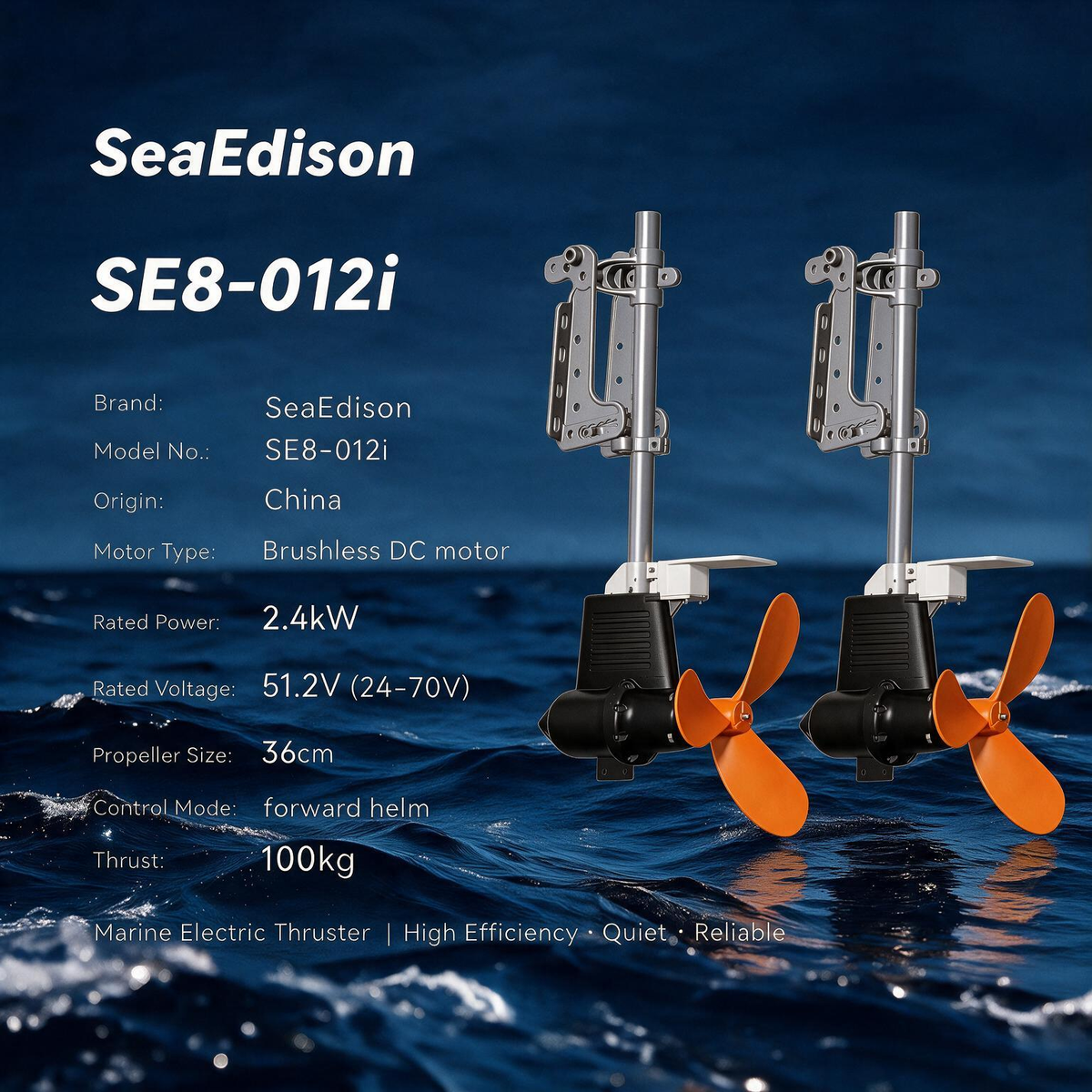Dual 1.2kW Electric Boat Motors | 51.2V (24–70V) | IP67 | GPS | Station-keeping Against the Current | Thrust: 100kg